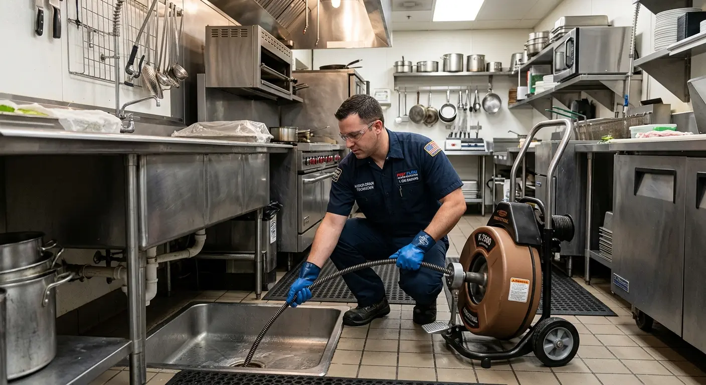 Commercial drain cleaning service in a restaurant kitchen in Bayonet Point
