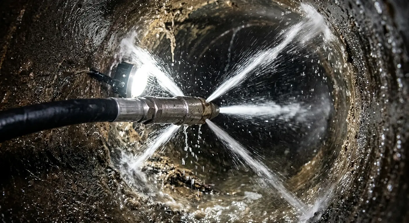 High-pressure hydro jetting nozzle cleaning sewer pipe for Trenchless Sewer Repair in Bayonet Point